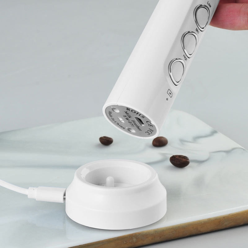  Electric Milk Frother Coffee Mixer Wand USB
